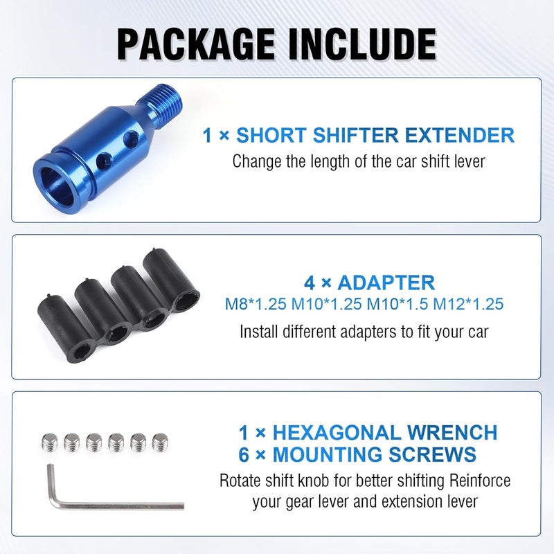 ANDO RACING Universal Gear Shift Knob Adapter 12x1.25,Aluminum Alloy Shifter Knob Adapter,Gear Shift Adapter for Non-Threaded Manual Shifters M12x1.25(Blue) - Image 4